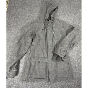 Ambigous Jacket Mens Medium Gray Herringbone Hooded Wool Blend Casual Coat